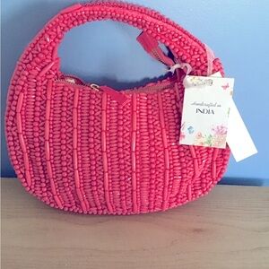 New Chic Pink Beaded Women Hobo Handmade Hand Bag